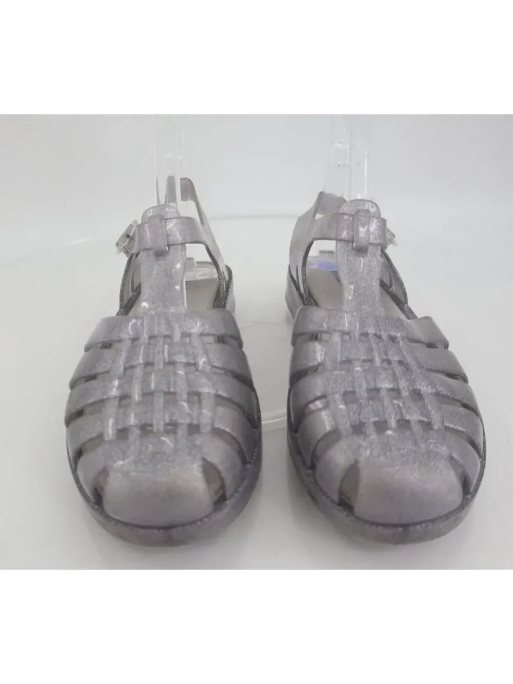 Mini Melissa Possession Glitter Girls Size 4 Silver Jelly Cage Sandal Buckle